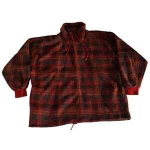 Womens Vintage French Country Express Plaid Pullover Fleece Flannel Size L